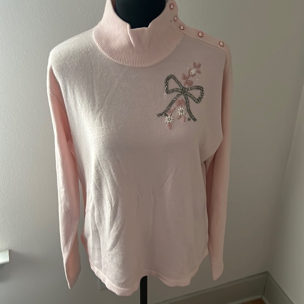 Evan Picone pink‎ beaded embellished turtleneck long sleeves sweater Sz L